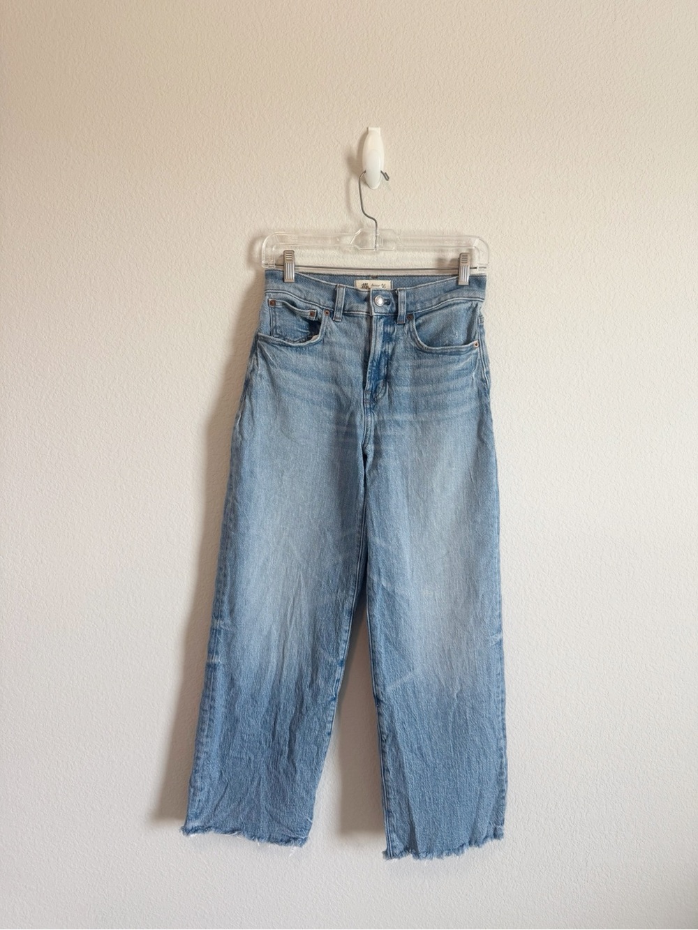Madewell The Perfect Vintage Wide Leg Crop Jeans Raw Hem Hallstead Wash Size 25